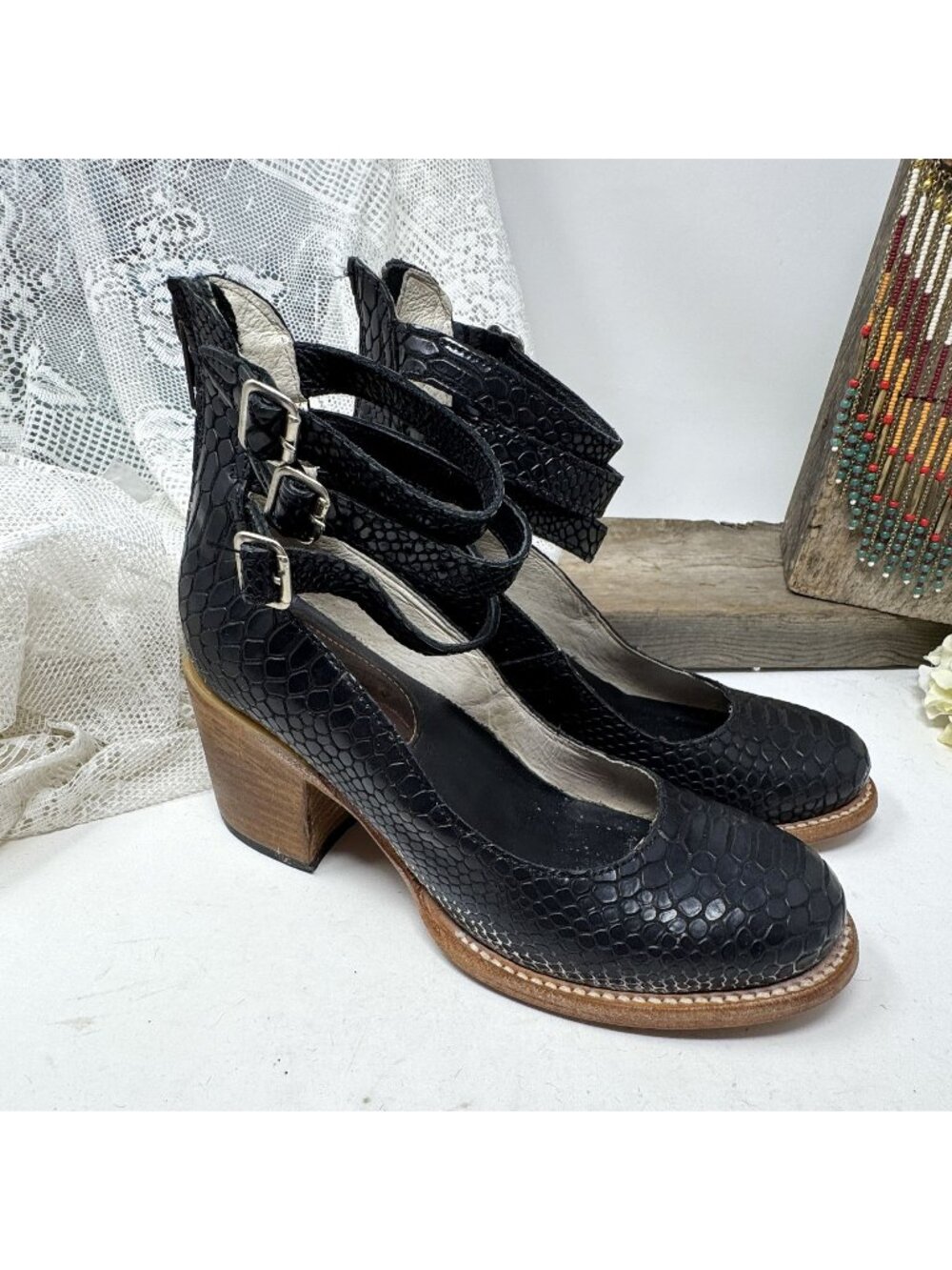 Freebird Randi Black Leather Boot/Shoes Size 6 Ankle Straps